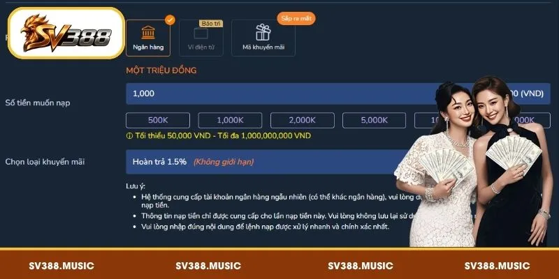 Hướng dẫn nạp tiền SV388 chi tiết